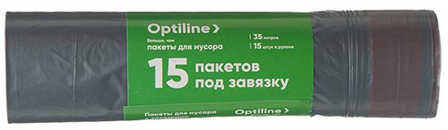 Пакеты для мусора ПВД 54х57 см, 35л, Optiline, с завязками, черные